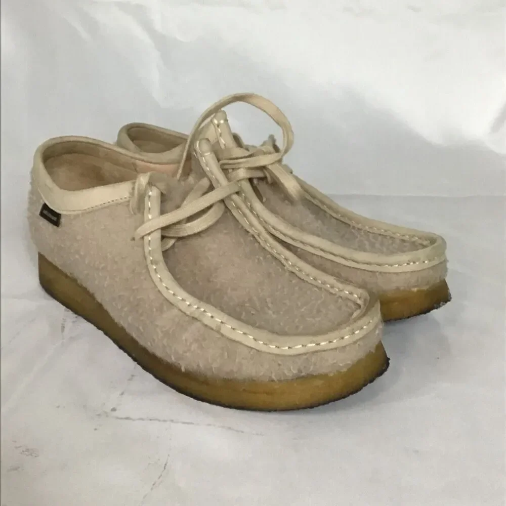 Clarks x Aime Leon Dore Mens Wallabee Shoes Sz.8.5 Beige Wool Casetino Comfort